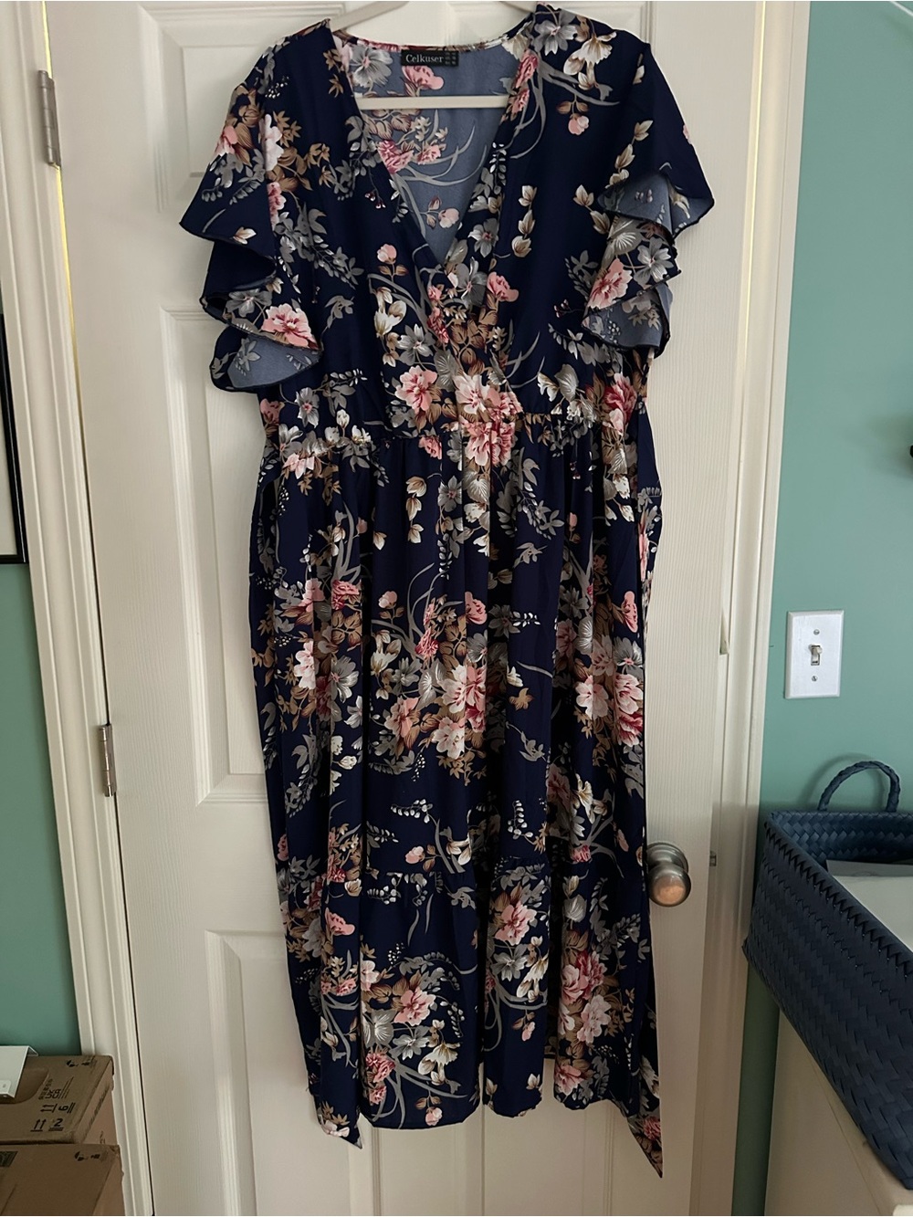 Celkuser Womens Plus Size Ruffle Short Sleeve Casul Floral Dress
